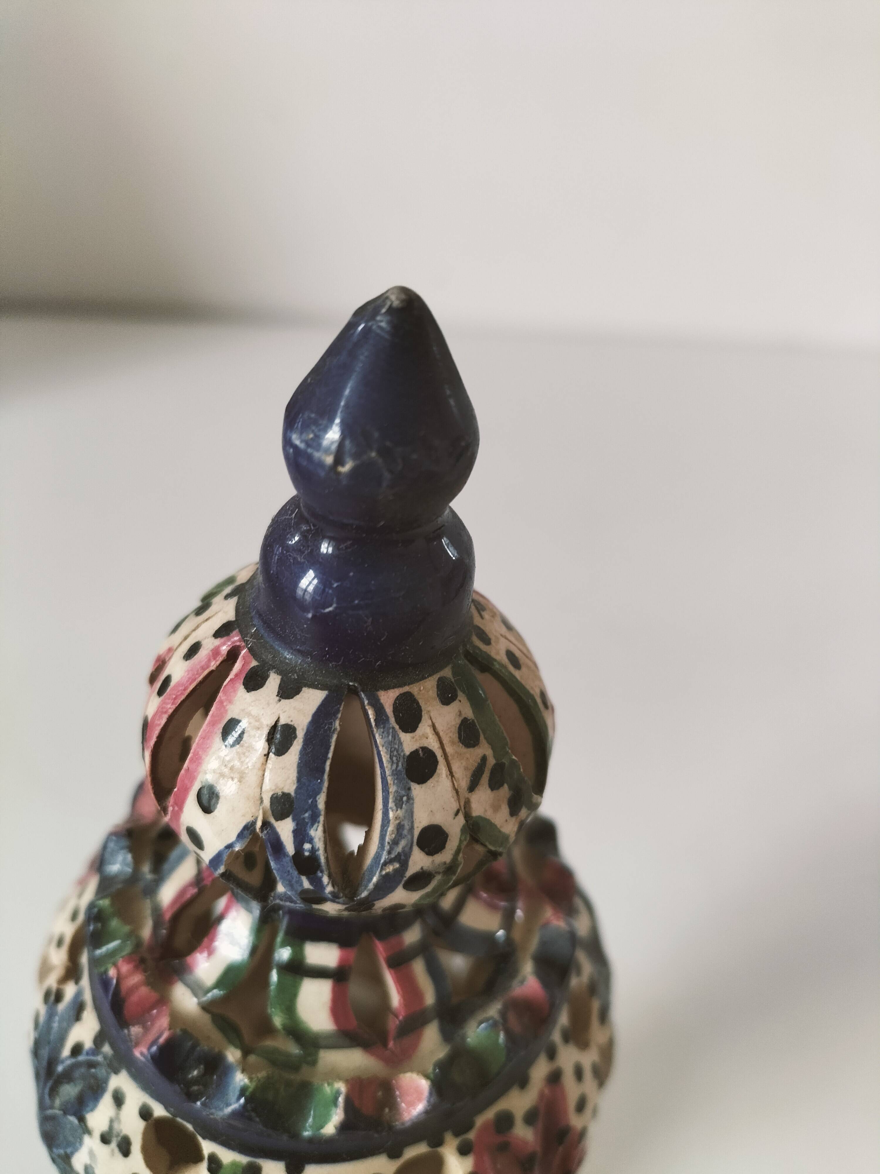 Openwork glazed ceramic candlestick-lantern – Tunisia, 1960s–1980s