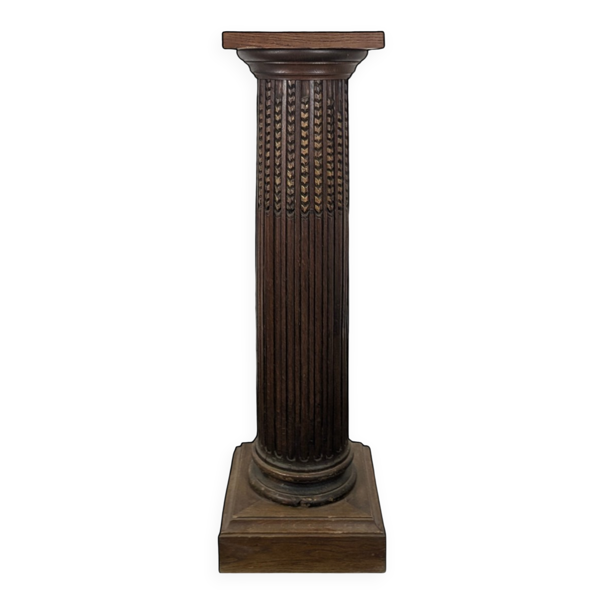 Colonne cannelée en chêne sculpté à plateau carré
