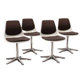 Set of 4 Wilkhahn tulip chairs in white plastic and brown cushion
