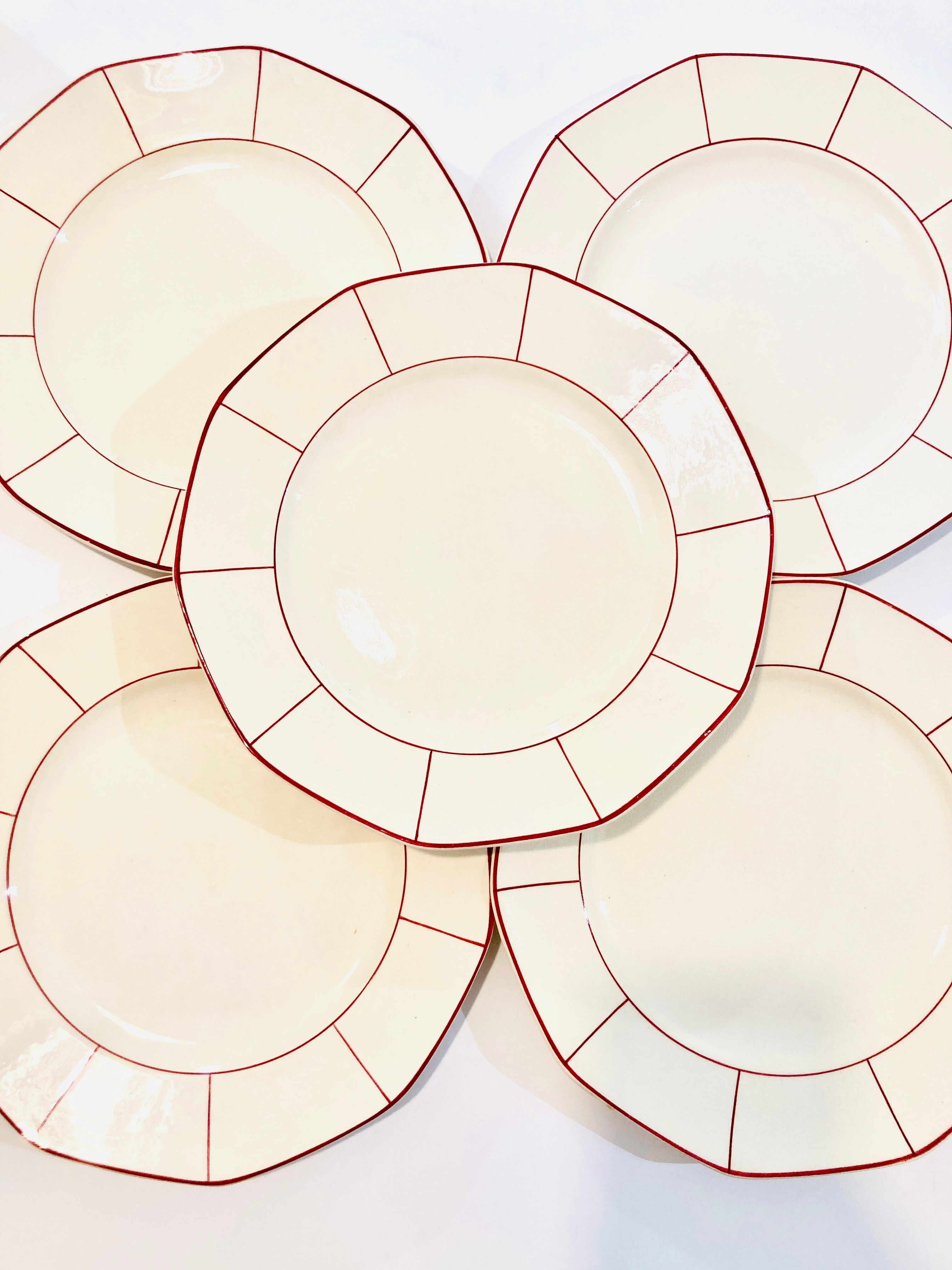 X5 large octagonal plates VILLEROY & BOCH burgundy & ecru - retro-cuisine-vintage