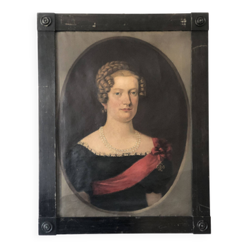 Peinture de portrait originale allemande antique vintage grande du 19ème siècle