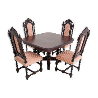 Table with four chairs, Hunting style, Germany, circa 1900
