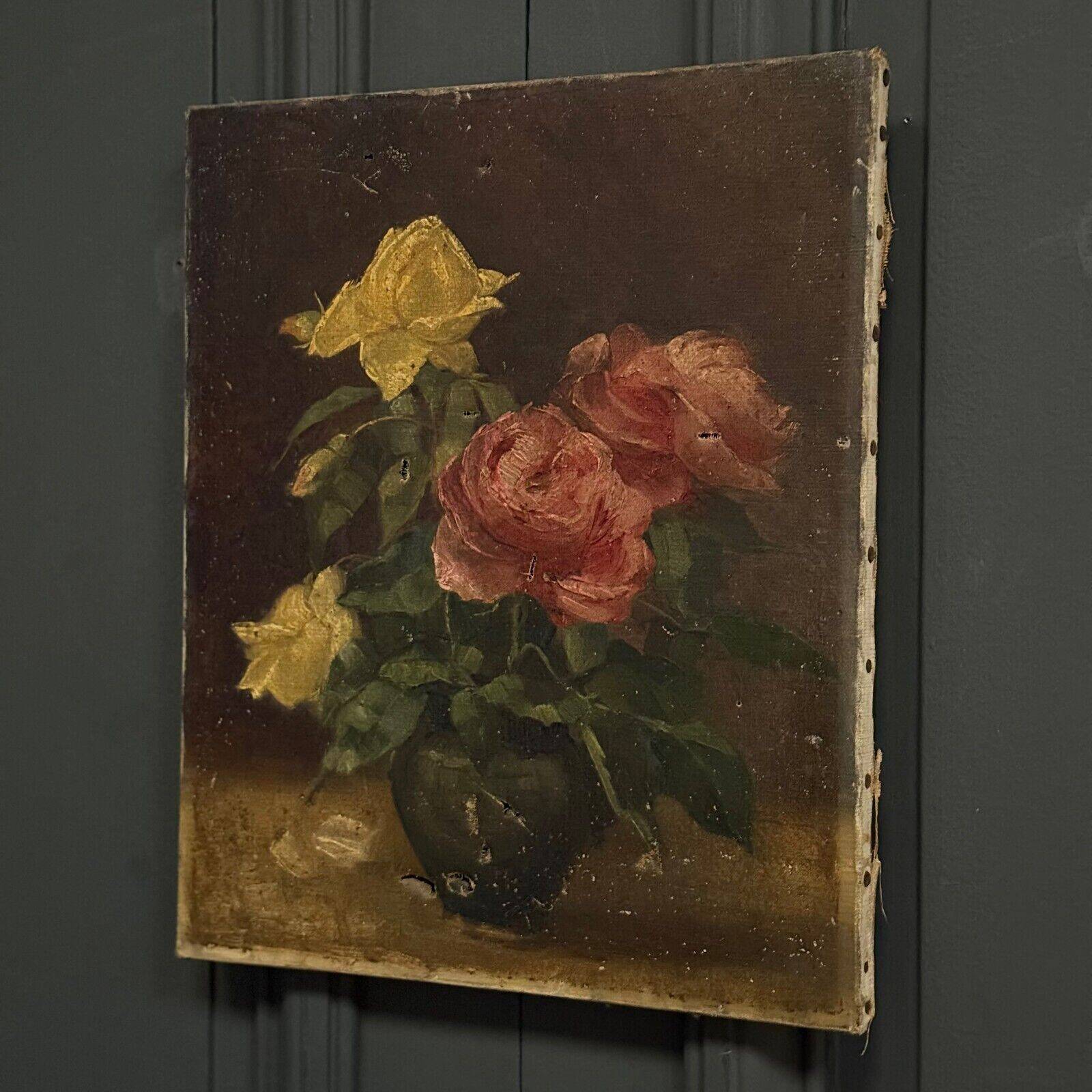 Oil on canvas still life 20th century bouquet of roses