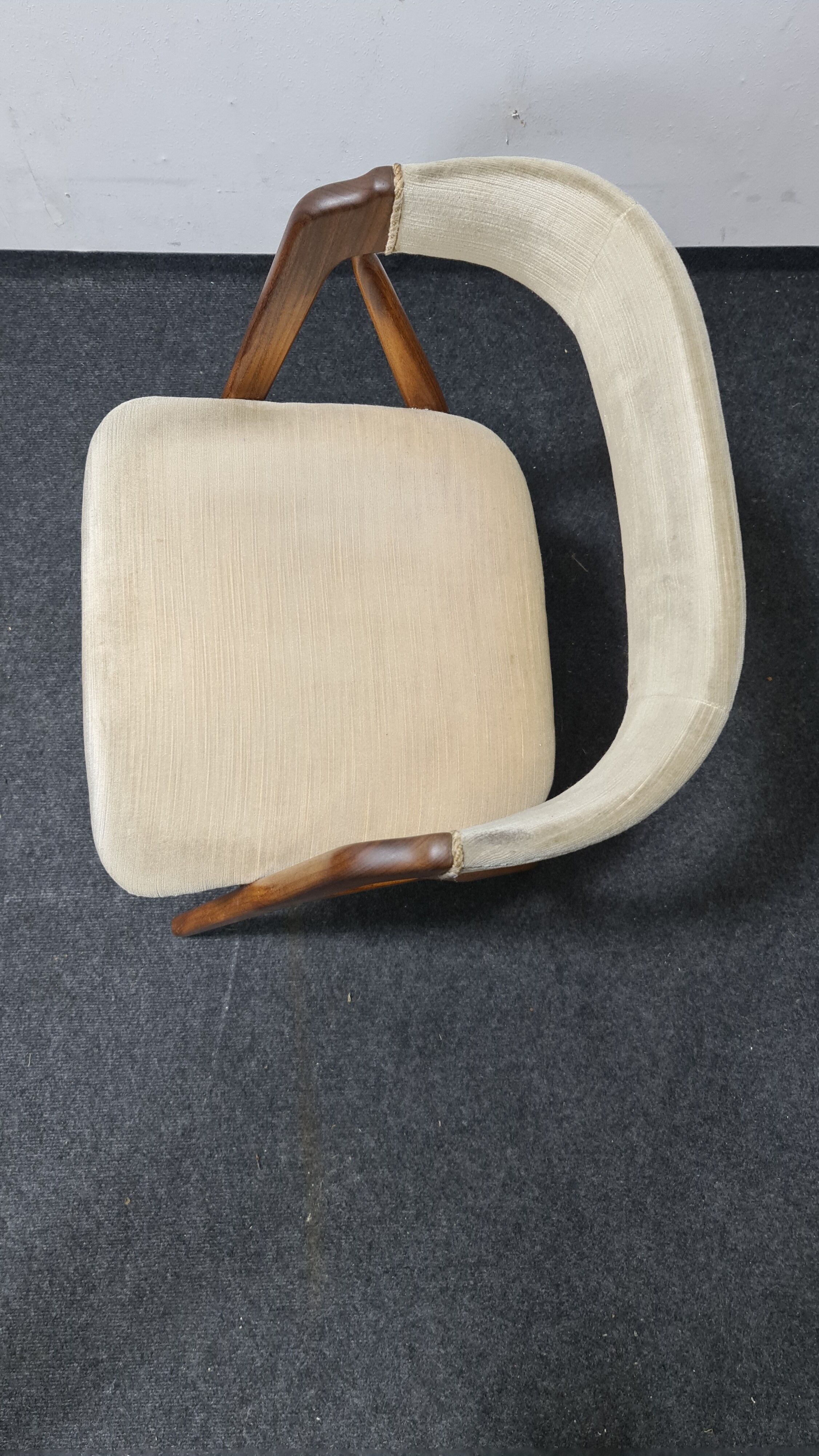 Vintage velvet teak arm chair