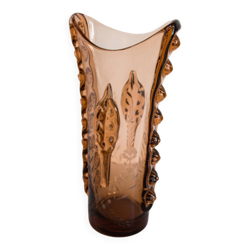 Vintage artistic vase in solid orange glass from Tarnowiec, Europe, 1970s.