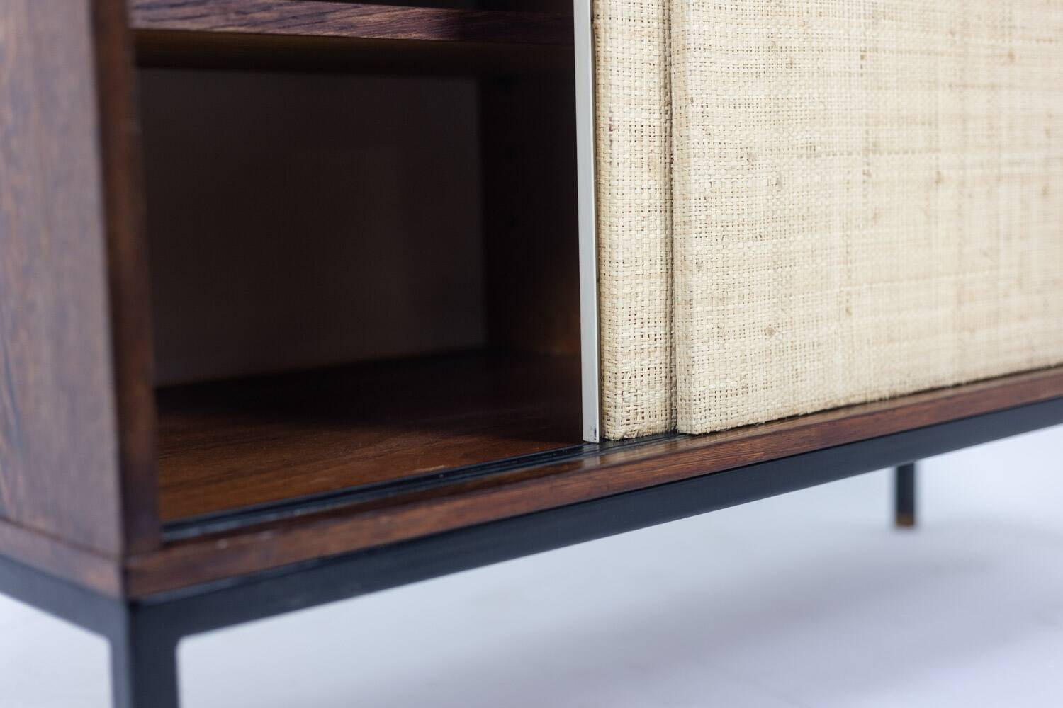 Wenge and raffia sideboard. 1970s.