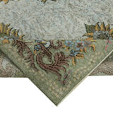 Tapis vert turc sculpté tissé à la main des années 1970 183 cm x 302 cm