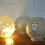 Ensemble de 3 abat-jour vintage en cristal taillé, globes soufflés à la main, années 1960