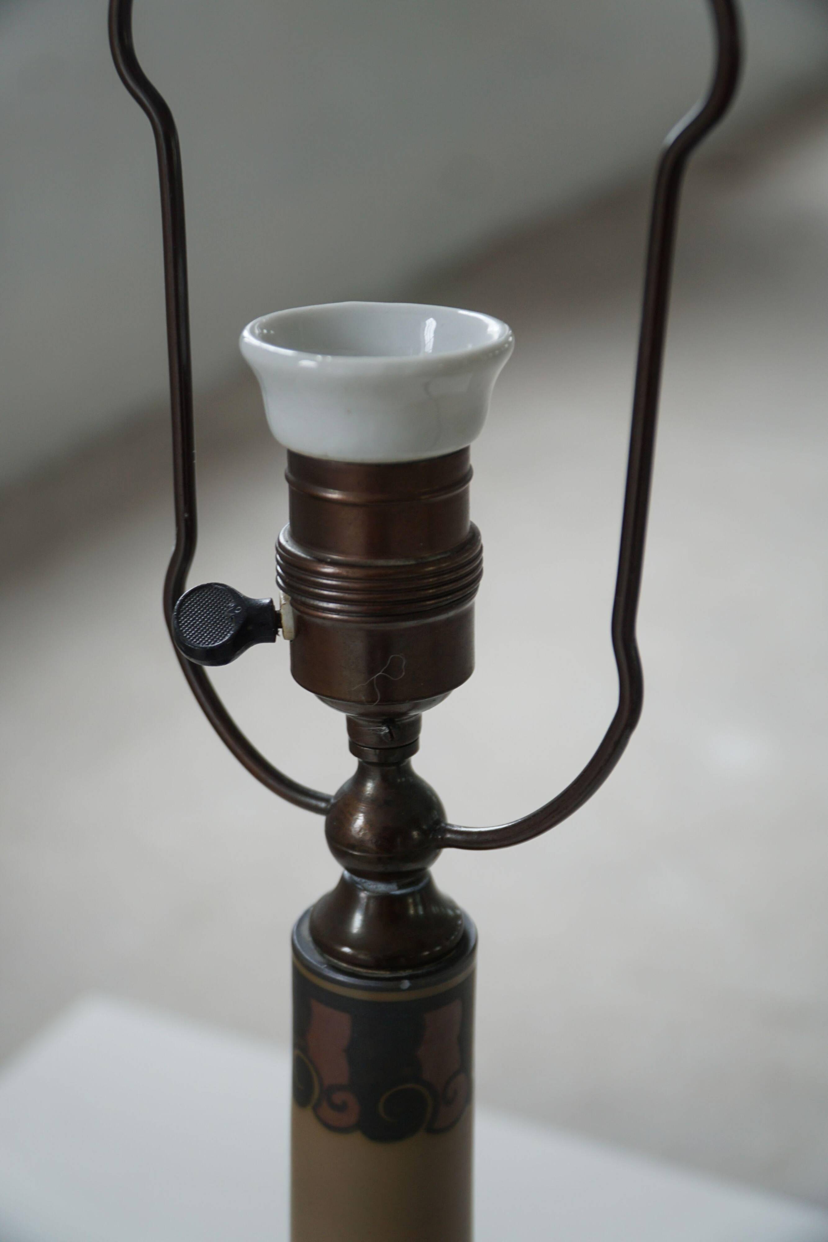 Art Nouveau table lamp in coloured terracotta by L. Hjorth, Bornholm, 1930s.