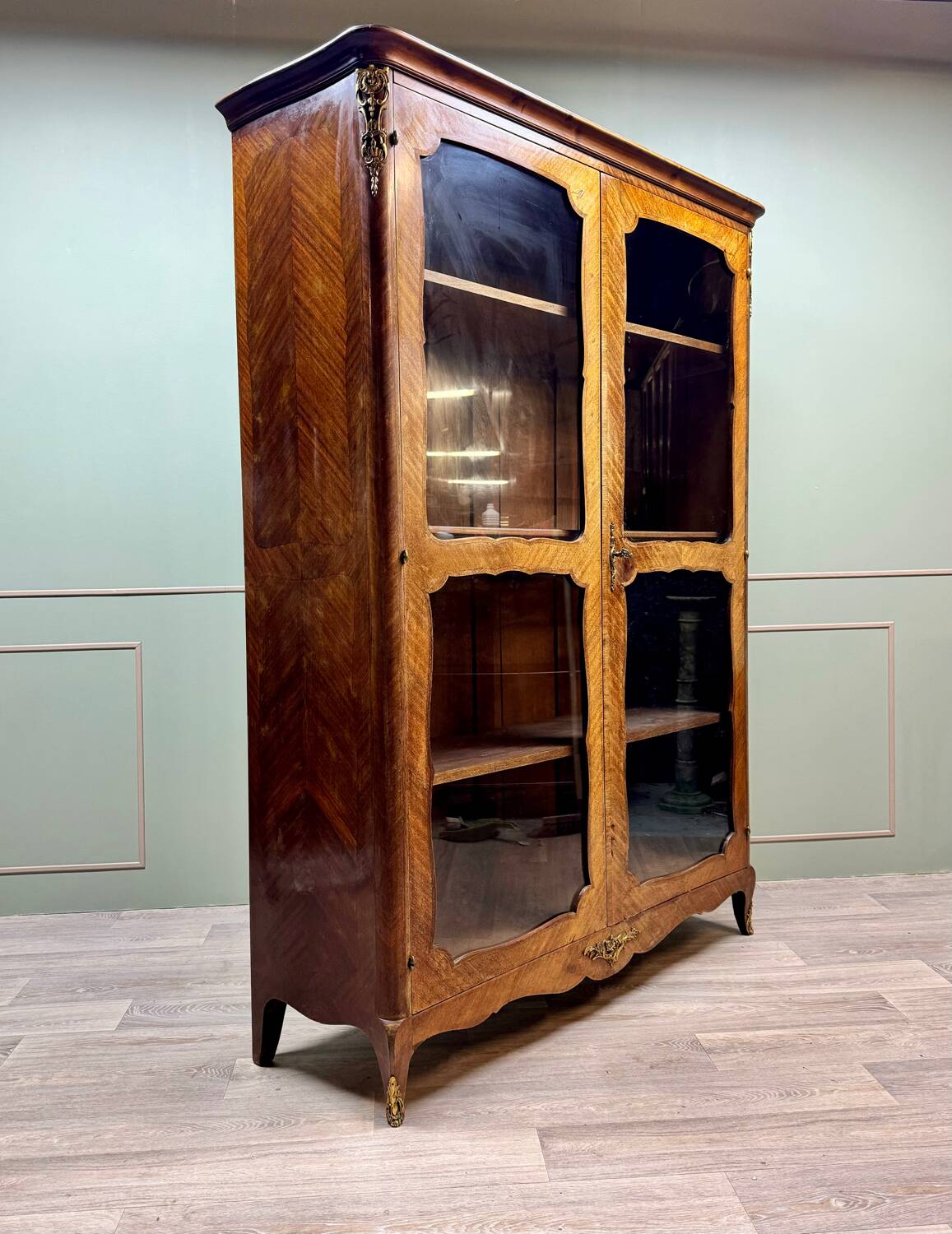 Louis xv style marquetry glass bookcase xix eme century