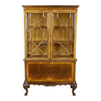 Chippendale Mahogany Wood & Veneer Display Cabinet, 1930s