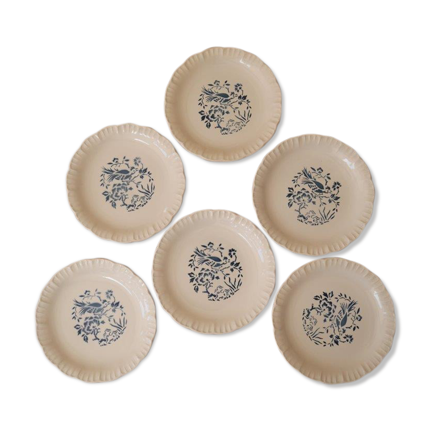 Set of 6 plates Digoin and Sarrguemines, Touraine model