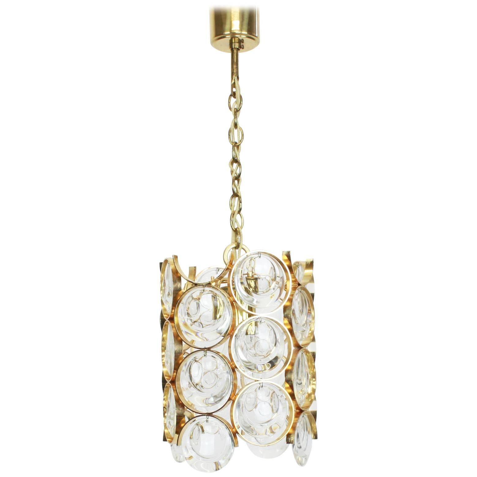 Pair of small golden brass pendants, Sciolari design for Palwa, Germany, 1970s.