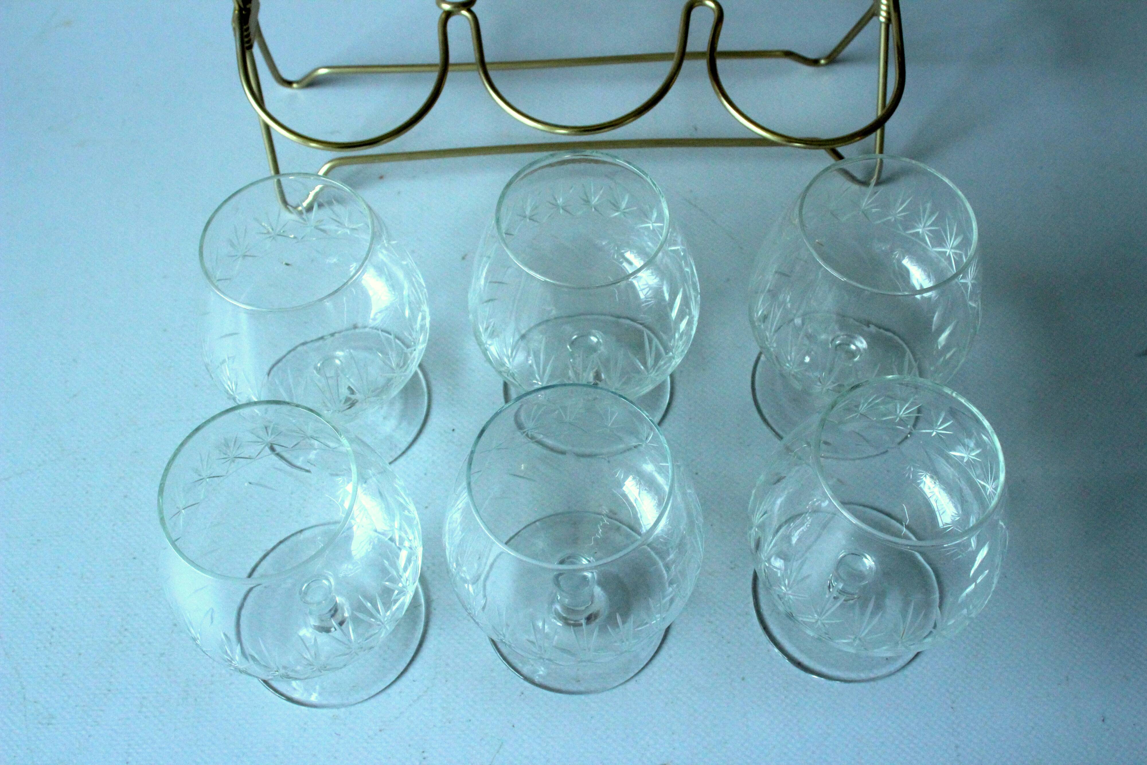 1950s - 6 cognac glasses on a brass tray as a set - Vintage