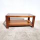 Table basse vintage bois et verre fumé 1970