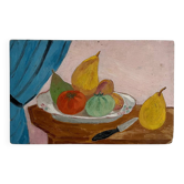Old painting oil on cardboard still life colourful fruits