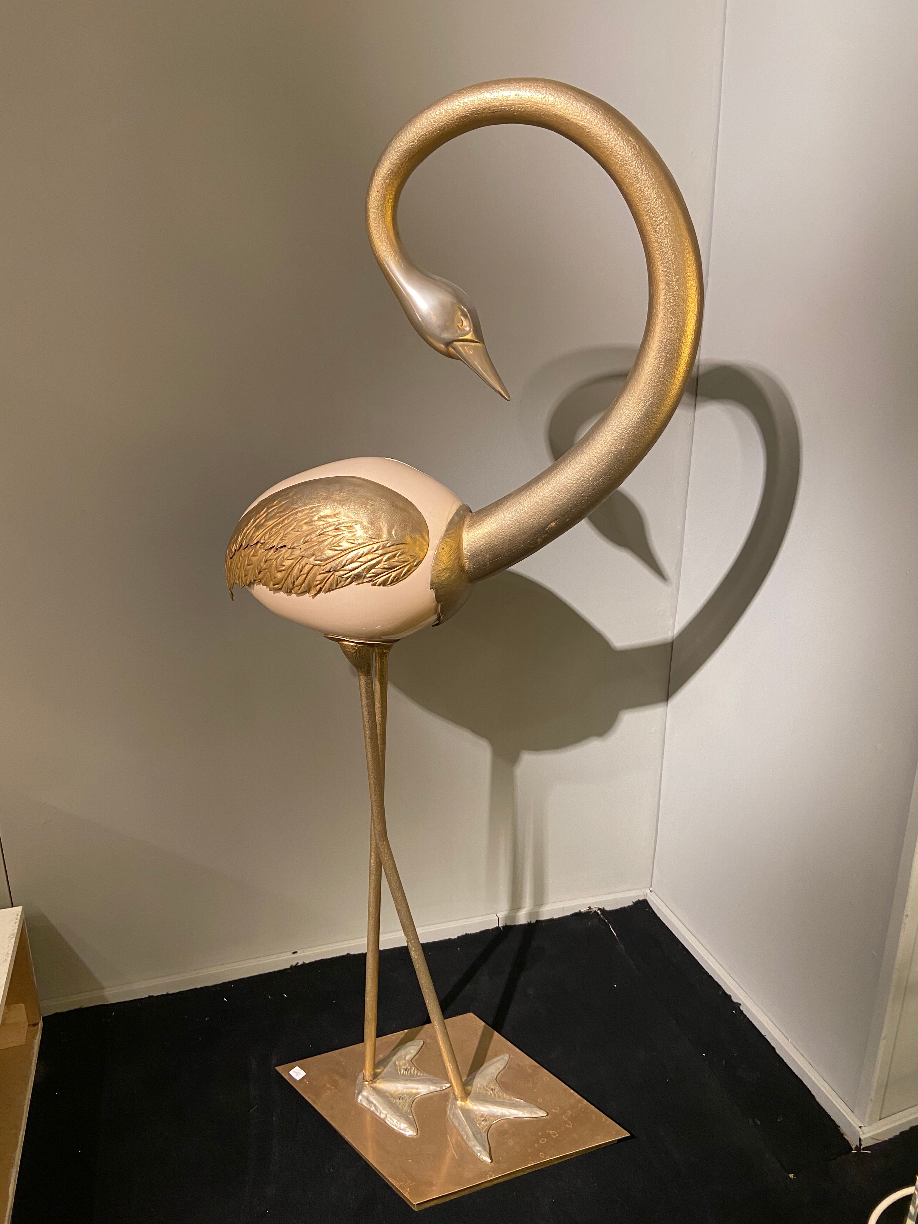 Decorative bird, ostrich egg and gold metal, 1970