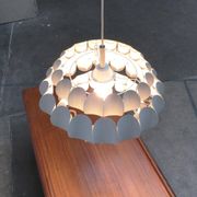 Mid-century white metal Swiss suspension by H. Zender for Temde.