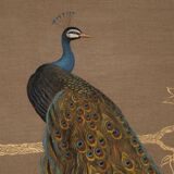Canvas painted with a peacock design on a branch, contemporary work.