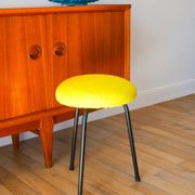 Black iron tripod stool with boiled wool, yellow, 1960.