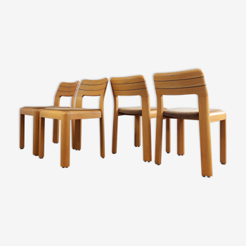 Ensemble de 4 chaises à manger en hêtre élégant, années 1970.