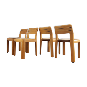 Ensemble de 4 chaises à manger en hêtre élégant, années 1970.