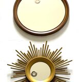 Miroirs rond doré et miroir soleil doré vintage