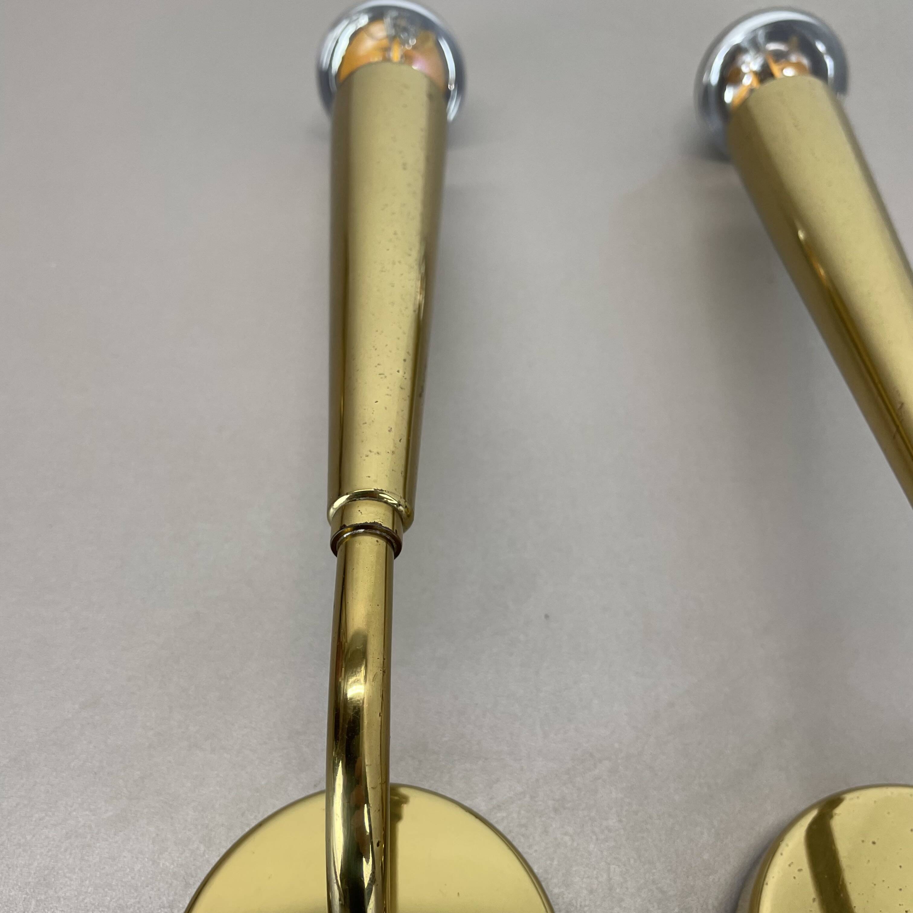 set of 2 Brass "TORCH" Stilnovo Style Theatre Wall Light Sconces, Italy, 1970s