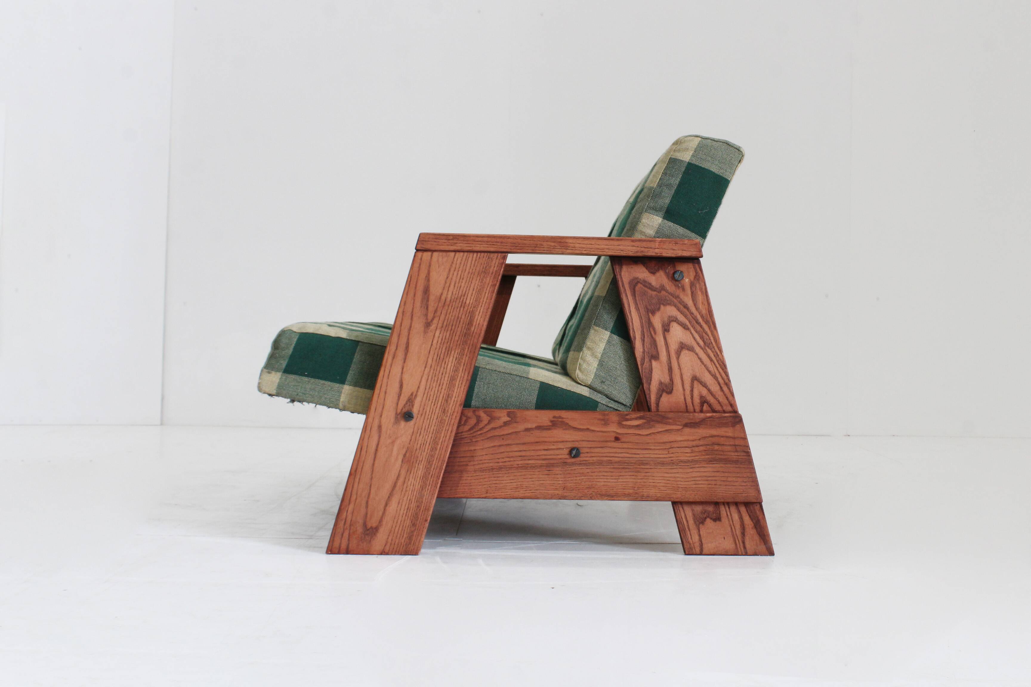 Vintage Sofa checkered fabric and wood , Italy