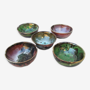 5 bowls Matthieu Liévois enamelled stoneware