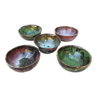 5 bowls Matthieu Liévois enamelled stoneware
