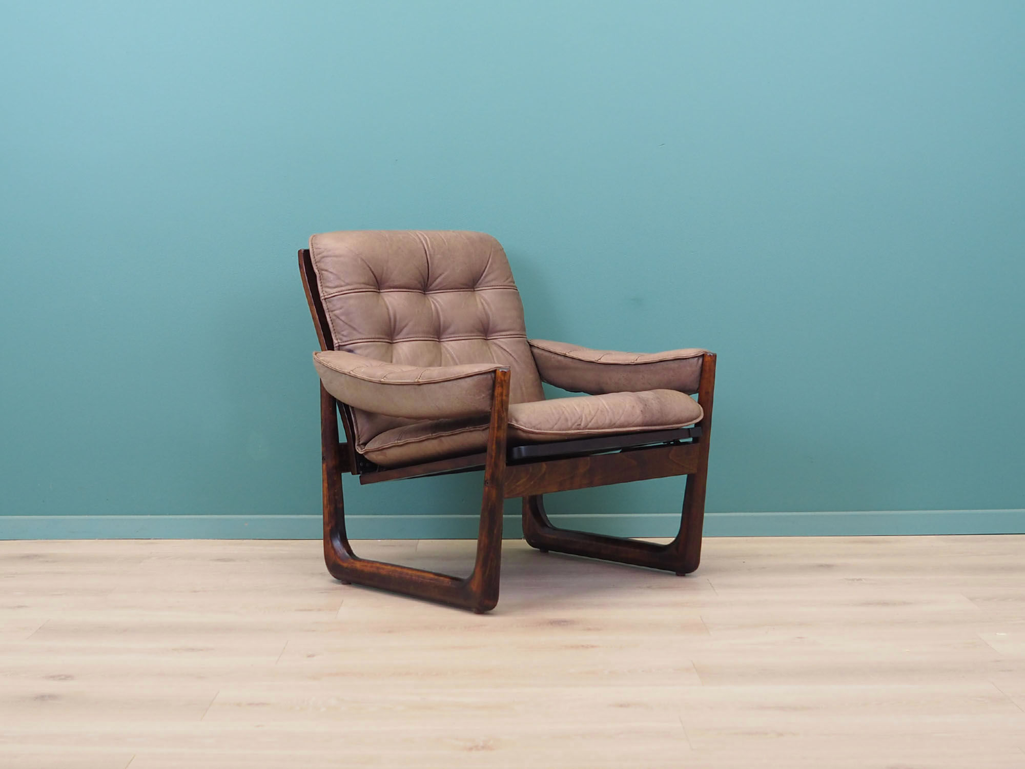 Leather armchair, Danish design, 1960s, manufactured by Genega Møbler