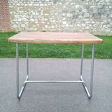 Old table in chrome steel and wood