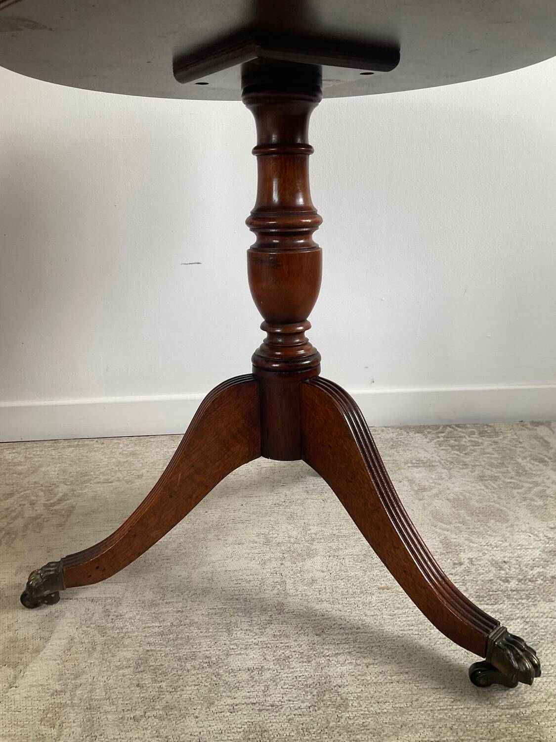 Antique Mahogany and Leather Side Table on Casters