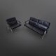 Postmodern black leather seating group, Germany 1980s