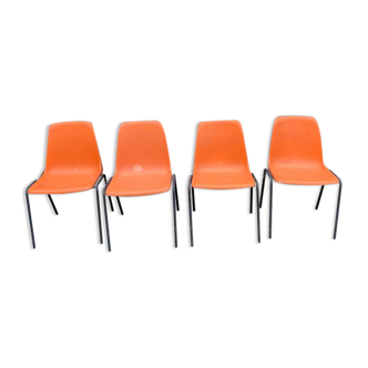 Lot de 4 chaises oranges 1970