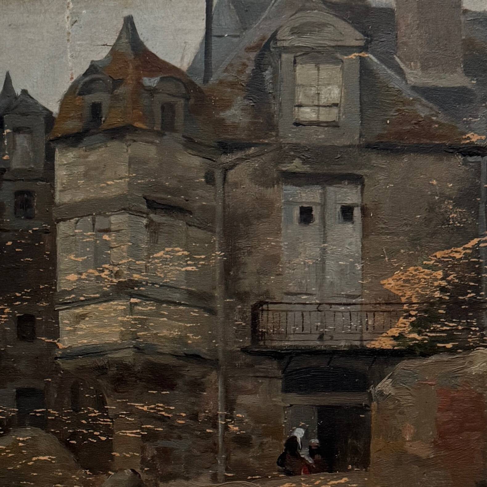 Oil on panel street scene by Roy 1856