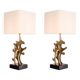 Pair of table lamps in patinated brass and black granite base.