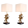 Pair of table lamps in patinated brass and black granite base.