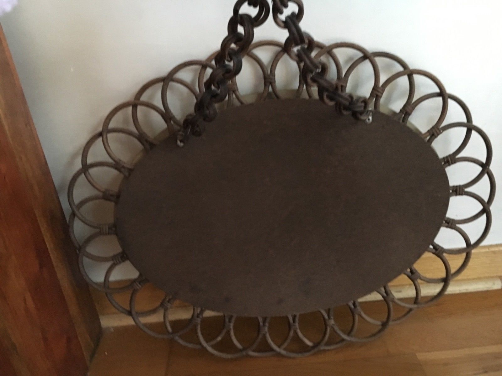 Vintage sun mirror in 60s rattan with rattan fastener 57x40cm