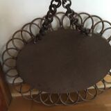 Vintage sun mirror in 60s rattan with rattan fastener 57x40cm