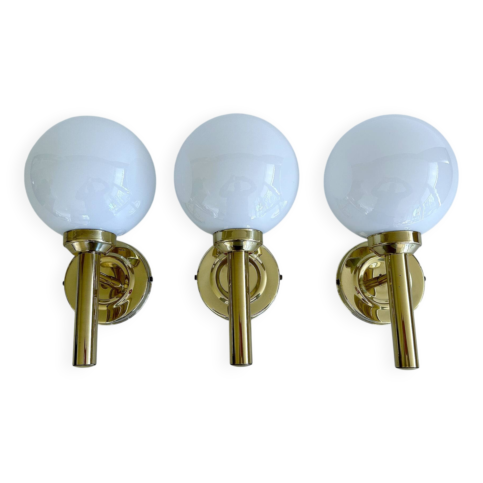 3 Vintage Scandinavian Glass and Brass Wall Lights