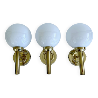 3 Vintage Scandinavian Glass and Brass Wall Lights