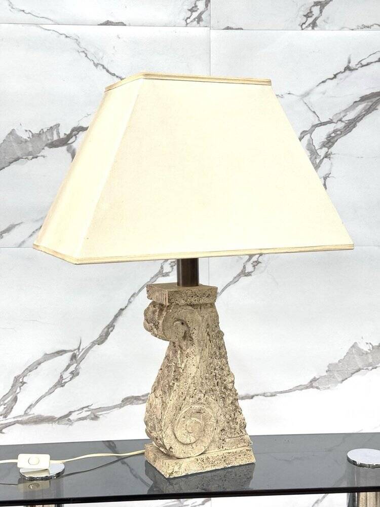 Large Travertine and Stone Table Lamp, 1970s
