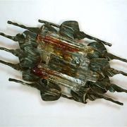 Large brutalist iron & ice Murano glass sconce / wall lamp, 1960s