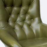 Swivel armchair in olive green leather 1970s