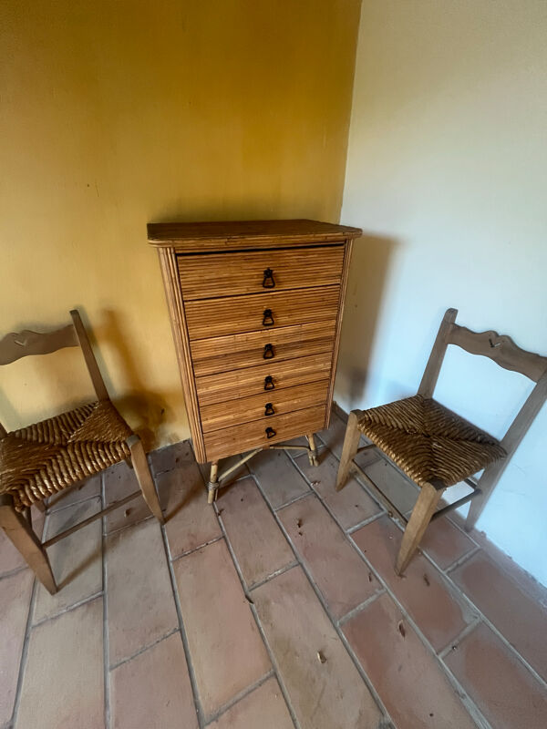 Commode en rotin, années 60