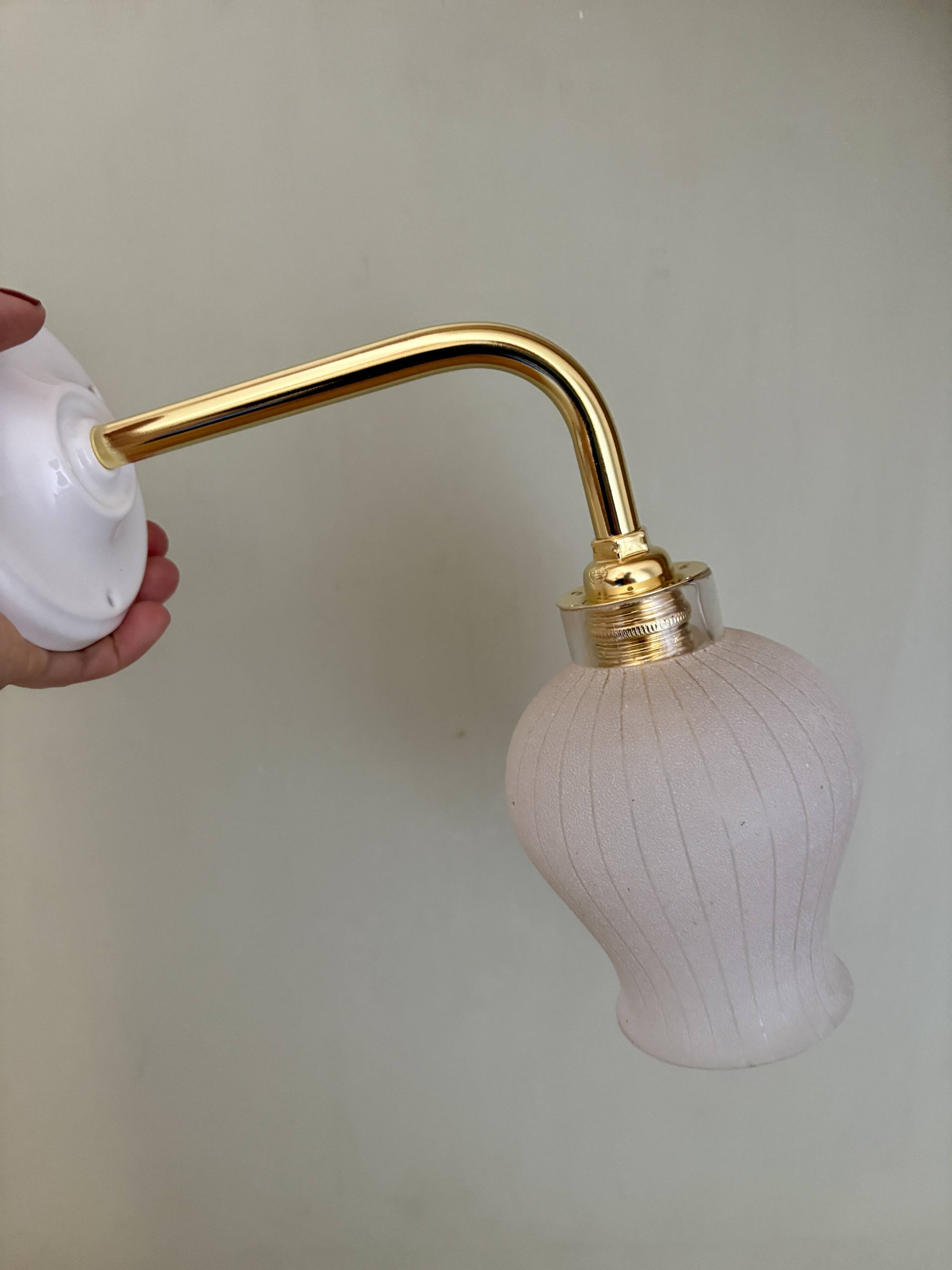 Vintage tulip angled wall light in white granite glass