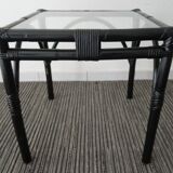 Side table in rattan bamboo and glass 70s