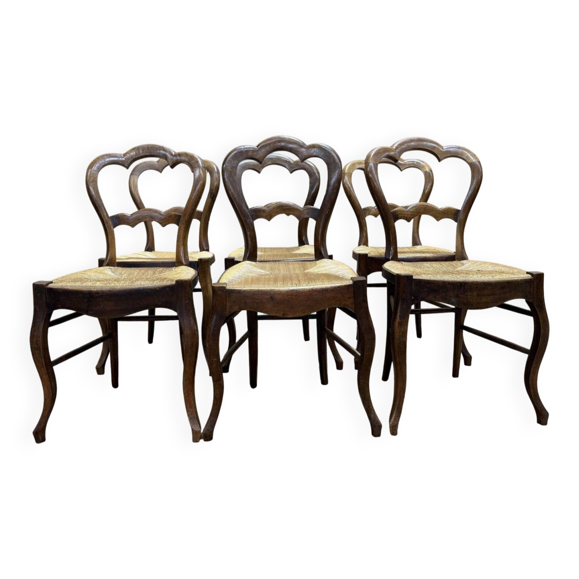 Set of 6 straw-seated chairs from the Louis Philippe period.